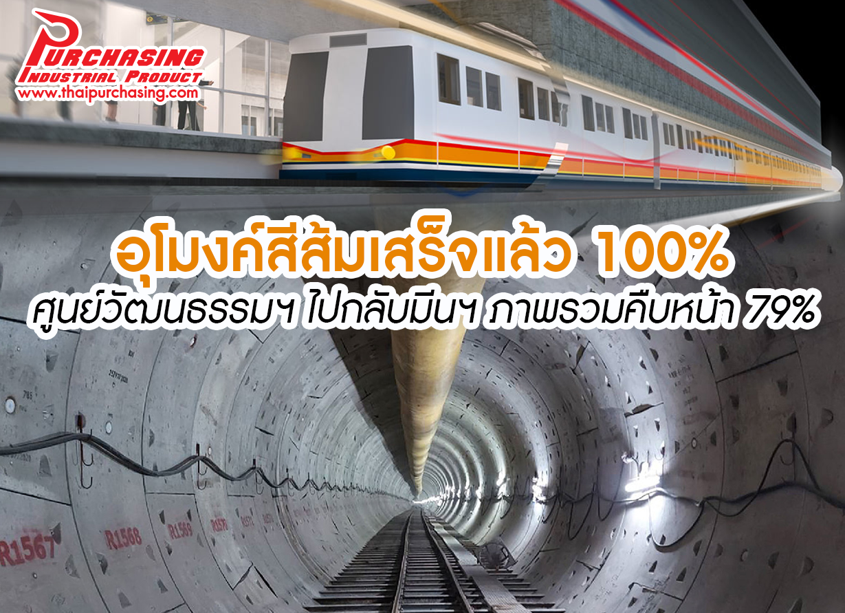 อุโมงค์สีส้มเสร็จแล้ว 100% ศูนย์วัฒนธรรมฯ ไปกลับมีนฯ ภาพรวมคืบหน้า 79%